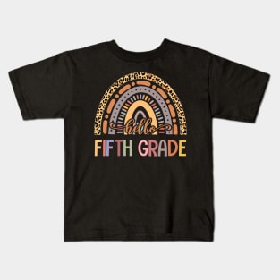 Hello Fifth Grade Leopard Rainbow Back To School Kids T-Shirt